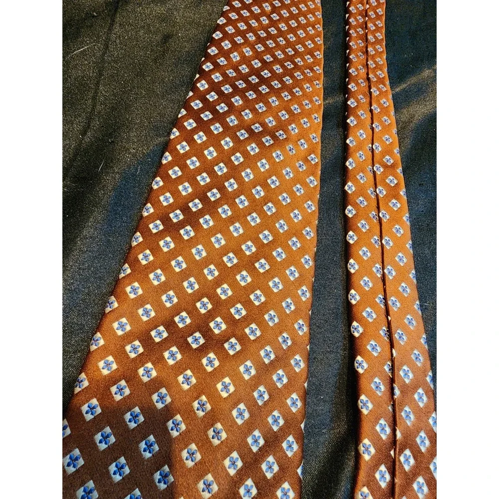 Renato Balestra Mens Silk Necktie‎ Orange Blue Geometric Floral Italian Designer